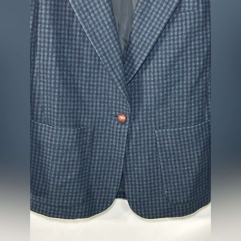 John Meyer 100%Camel Hair Blazer Women’s 4 Blue Houndstooth Made in USA Vintage - Picture 4 of 16